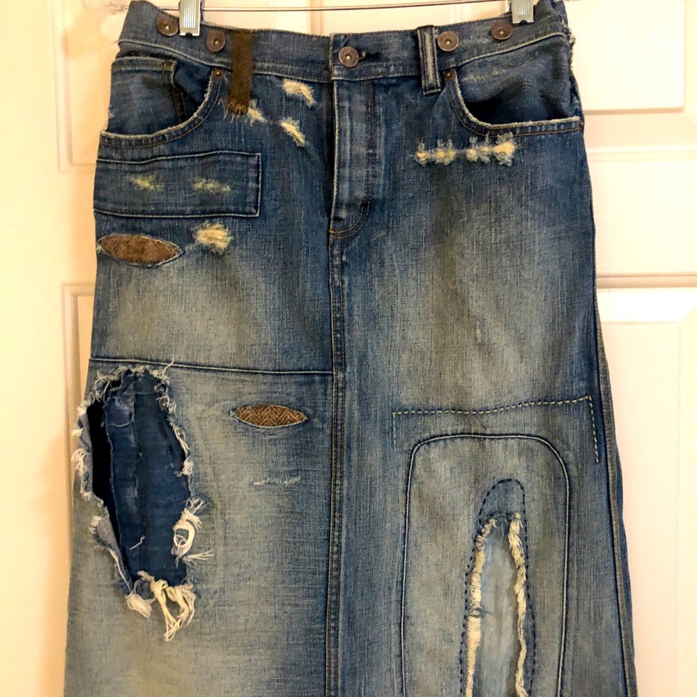 Ralph Lauren distressed denim maxi skirt